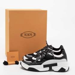 Tod's Black/White Mesh and Leather Chunky Platform Sneakers Size 42