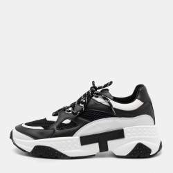Tod's Black/White Mesh and Leather Chunky Platform Sneakers Size 42