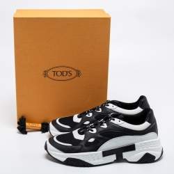 Tod's Black/White Mesh And Leather Chunky Lace Up Sneakers Size 44.5