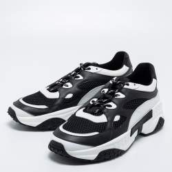 Tod's Black/White Mesh And Leather Chunky Lace Up Sneakers Size 44.5