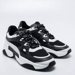 Pre Owned Tod's Black/White Mesh And Leather Low Top Sneakers Size 43