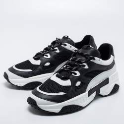 Pre Owned Tod's Black/White Mesh And Leather Low Top Sneakers Size 43