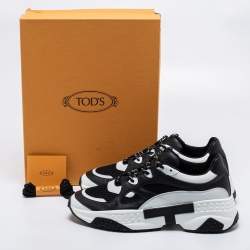Pre Owned Tod's Black/White Mesh And Leather Low Top Sneakers Size 43