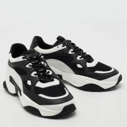 Tod's Black/White Mesh And Leather Chunky Lace Up  Sneakers Size 42.5