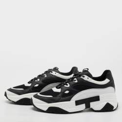 Tod's Black/White Mesh And Leather Chunky Lace Up  Sneakers Size 42.5