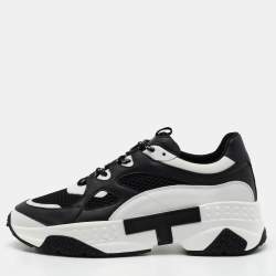 Tod's Black/White Mesh And Leather Chunky Lace Up  Sneakers Size 42.5
