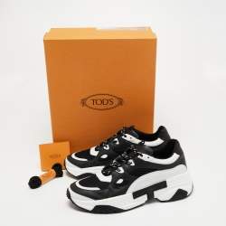 Pre Owned Tod's Black/White Leather Galleria Lace Up Sneakers Size 42