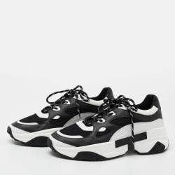 Pre Owned Tod's Black/White Mesh and Leather Chunky Sneakers Size 42