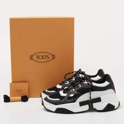 Pre Owned Tod's Black/White Mesh and Leather Chunky Sneakers Size 42