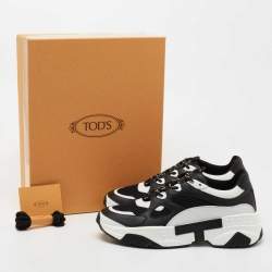 مملوكة مسبقًا Tod's Black/White Mesh and Leather Chunky Lace Up Sneakers Size 42