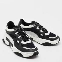 مملوكة مسبقًا Tod's Black/White Mesh and Leather Chunky Lace Up Sneakers Size 42