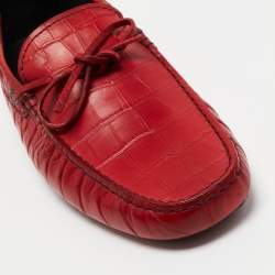 Pre Owned Tod's Red Croc Embossed Leather Penny Slip On Loafers Size 42