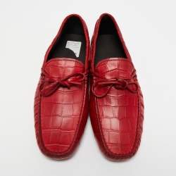 Pre Owned Tod's Red Croc Embossed Leather Penny Slip On Loafers Size 42
