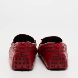 Pre Owned Tod's Red Croc Embossed Leather Penny Slip On Loafers Size 42
