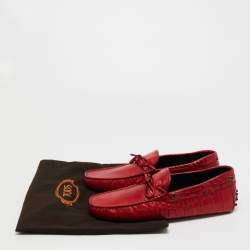 Pre Owned Tod's Red Croc Embossed Leather Penny Slip On Loafers Size 42