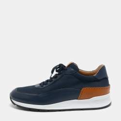 Pre Owned Tod's Navy Blue/Tan Leather and Mesh Low Top Sneakers Size 43