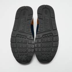 Pre Owned Tod's Navy Blue/Tan Leather and Mesh Low Top Sneakers Size 43