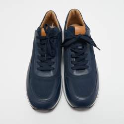 Pre Owned Tod's Navy Blue/Tan Leather and Mesh Low Top Sneakers Size 43