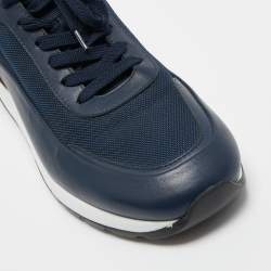 Pre Owned Tod's Navy Blue/Tan Leather and Mesh Low Top Sneakers Size 43