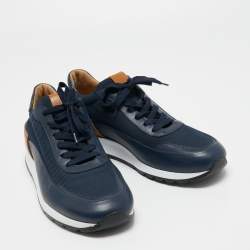 Pre Owned Tod's Navy Blue/Tan Leather and Mesh Low Top Sneakers Size 43