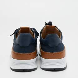 Pre Owned Tod's Navy Blue/Tan Leather and Mesh Low Top Sneakers Size 43