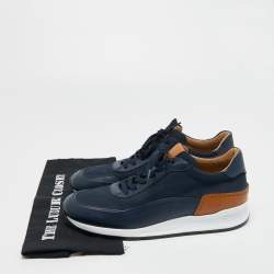 Pre Owned Tod's Navy Blue/Tan Leather and Mesh Low Top Sneakers Size 43