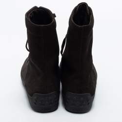 Pre Owned Tod's Brown Suede Lace Up Combat Boots Size 40