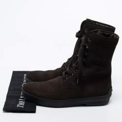 Pre Owned Tod's Brown Suede Lace Up Combat Boots Size 40