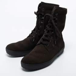 Pre Owned Tod's Brown Suede Lace Up Combat Boots Size 40