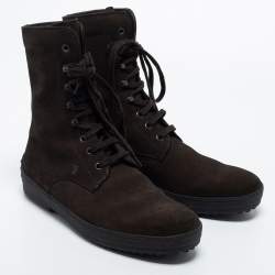 Pre Owned Tod's Brown Suede Lace Up Combat Boots Size 40