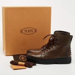 Pre Owned Tod's Brown Leather Lace Up Combat Boots Size 44