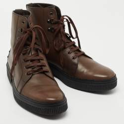 Pre Owned Tod's Brown Leather Lace Up Combat Boots Size 44