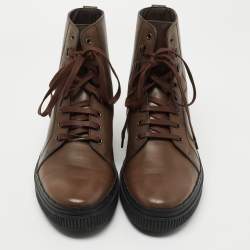 Pre Owned Tod's Brown Leather Lace Up Combat Boots Size 44