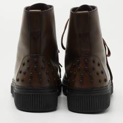 Pre Owned Tod's Brown Leather Lace Up Combat Boots Size 44