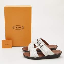 Tod's White Croc Embossed Leather Slide Sandals Size 43