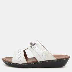 Tod's White Croc Embossed Leather Slide Sandals Size 43