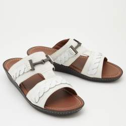 Tod's White Croc Embossed Leather Slide Sandals Size 43