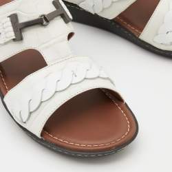 Tod's White Croc Embossed Leather Slide Sandals Size 43