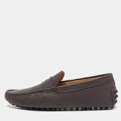 Tod's Dark Brown Leather Gommino Penny Slip On Loafers Size 41