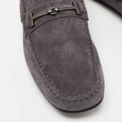Pre Owned Tod's Grey Suede Double T Slip On Loafers Size 40