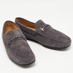 Pre Owned Tod's Grey Suede Double T Slip On Loafers Size 40