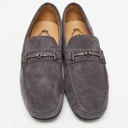 Pre Owned Tod's Grey Suede Double T Slip On Loafers Size 40