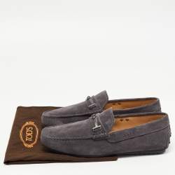 Pre Owned Tod's Grey Suede Double T Slip On Loafers Size 40