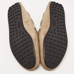 Pre Owned Tod's Grey Suede Bow Slip On Loafers Size 43