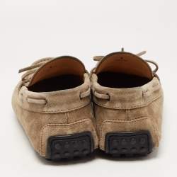 Pre Owned Tod's Grey Suede Bow Slip On Loafers Size 43