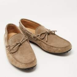 Pre Owned Tod's Grey Suede Bow Slip On Loafers Size 43