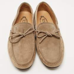 Pre Owned Tod's Grey Suede Bow Slip On Loafers Size 43
