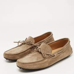 Pre Owned Tod's Grey Suede Bow Slip On Loafers Size 43