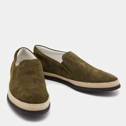 Pre Owned Tod's Olive Green Suede Slip on Loafers Size 44.5