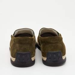 Pre Owned Tod's Olive Green Suede Slip on Loafers Size 44.5